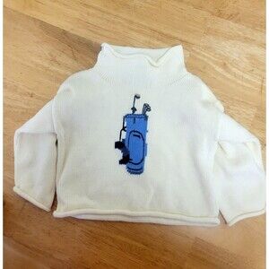 Claver 12M White Knit Pullover Sweater Golf Graphic Mock Neck  Golf Bag Cotton